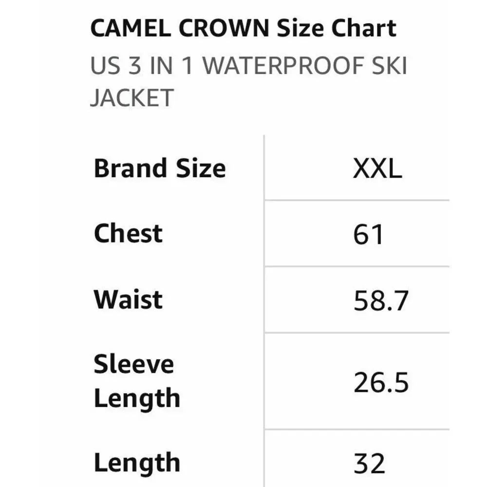 CAMEL CROWN Men's Ski Jacket 3 in 1 Waterproof Winter Jacket Snow Jacket XXL